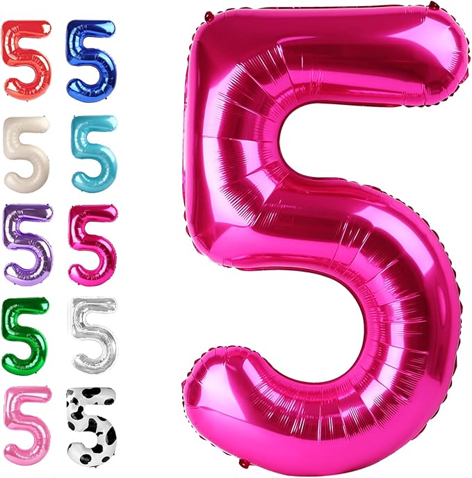 Hot Pink 40 Inch Large Number 5 Birthday Balloon, Five 5th 15 25 35 50 55 by Upgesy