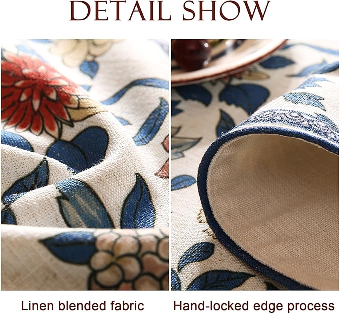 patdrea Designer Blue Cottage Rustic Floral Patterned Linen Table Runner 102 - Image 5