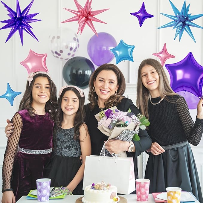 16 Pcs Pink Purple Blue Star Balloons, 22/18/10 Inch Foil Balloons, - Image 7