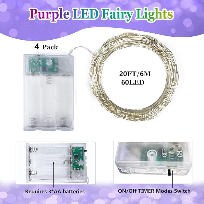 4 Pack 20FT 60LED Halloween Battery Operated Fairy Lights - Image 3