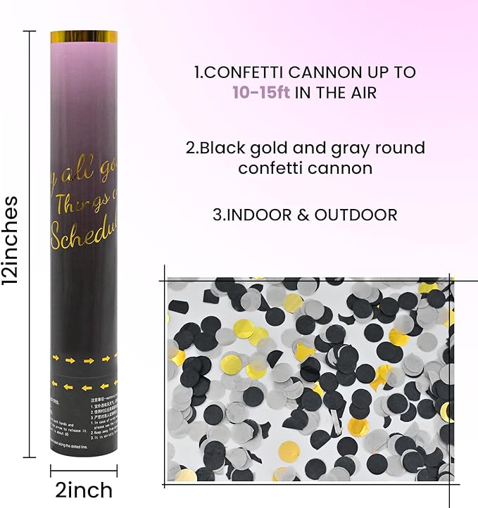 Confetti Cannon Black Gold 12 Pack Confetti Poppers 12 inch Celebrate Party - Image 2