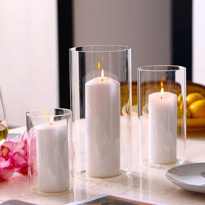 PHOSPHOR Hurricane Candle HoldersFor Pillar Candle Clear Glass Cylinder by PHOSPHOR