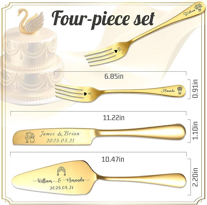 Custom Wedding Cake Knife and Server Set Personalized Cake Cutter - Image 5