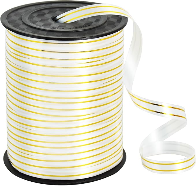 TONIFUL Curling Ribbon-White Gold Balloon Curling Ribbons-250 Yards Balloon by TONIFUL