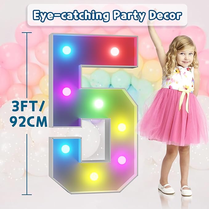 imprsv 3FT Colorful Marquee Numbers, 18 Colors Number 5 - Image 6