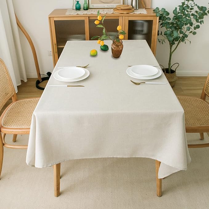 NLMUVW Ivory Tablecloth for Rectangle Tables 84 Inch, Linen Table Cloth Rustic - Image 5