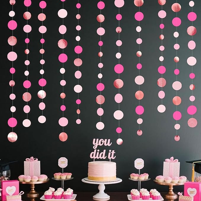 Hot Pink Rose Gold Party Decorations Circle Dots Garland Hanging Polka Dot by pinkblume