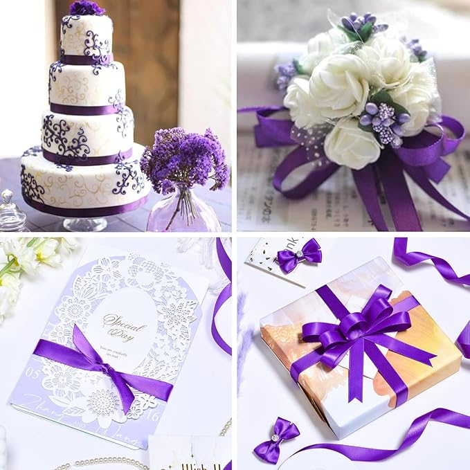 1 Inch Regal Purple Satin Ribbon 50 Yards Solid Fabric Ribbons - Image 3