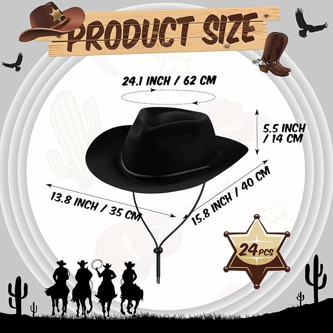 Mepase 24 Pieces Disposable Plastic Western Cowboy Hat Set Felt Wide Brimmed - Image 2