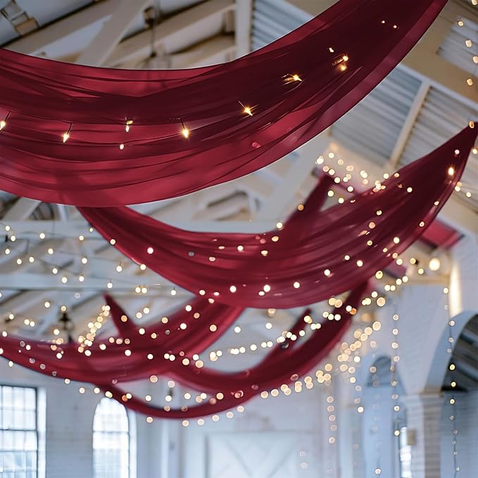6 Panels Burgundy Ceiling Drapes - Image 5