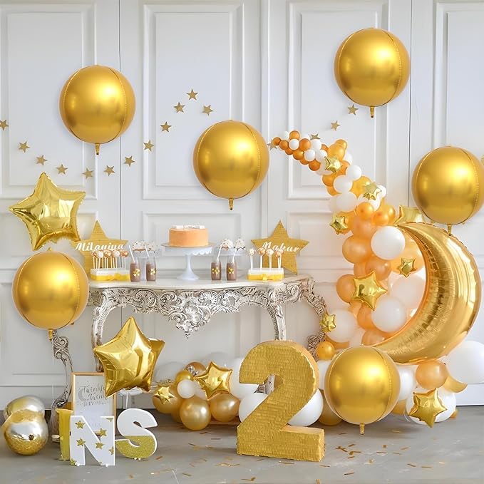 6Pcs Gold Round Foil Balloons, Giant 4D Round Ball Balloons 22 Inch - Image 5