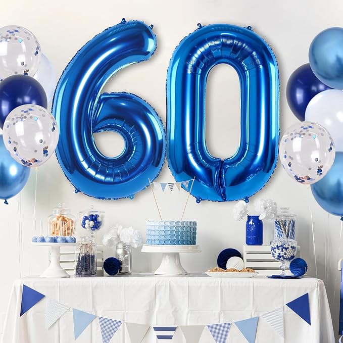 60 Balloon Number Blue, Big Number 60 Balloon Pastel Navy Dark Blue - Image 5