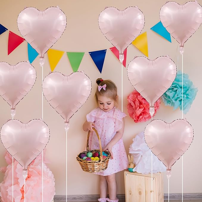 Baby Pink Heart Balloons, 18 Inch, Pastel Helium Foil - Image 6