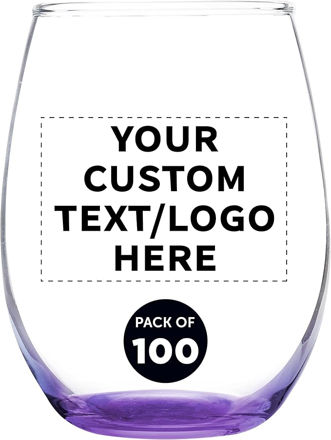Custom Stemless Wine Glass 9 oz. Set of 100, Personalized Bulk Pack by DISCOUNTPROMOS