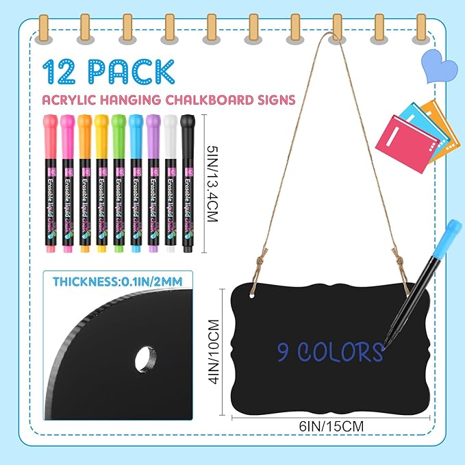 12 Pcs 4 x 6 Acrylic Chalkboard Hanging Sign - Image 2