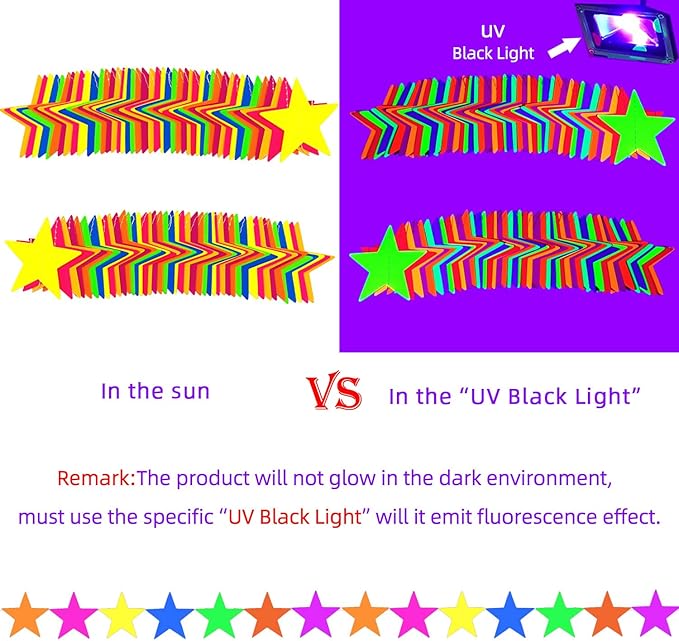 120feet UV Star Paper Neon Garland Neon Streamers Black Light Neon Decorations - Image 2