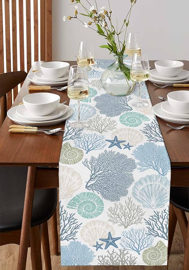 Coastal Coral Cotton Linen Table Runner - Image 2