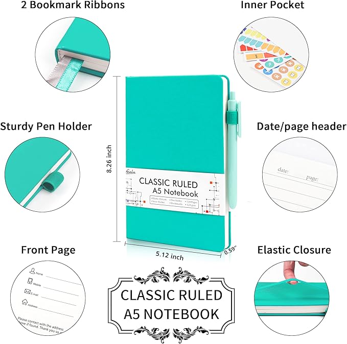 feela 5 Pack Notebooks Journals Bulk, Hardcover Notebook Classic Ruled Lined - Image 2