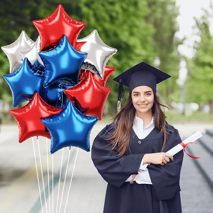 Blue Red Star Balloons, 18 Inch 12Pcs Navy Blue Red and Metallic Silver Stars - Image 7