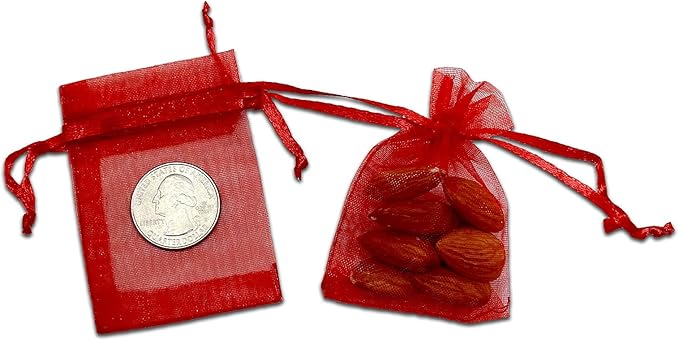 TheDisplayGuys 100-Pack XS 2" x 2 3/4" Red Sheer Organza Gift Bags - Image 3