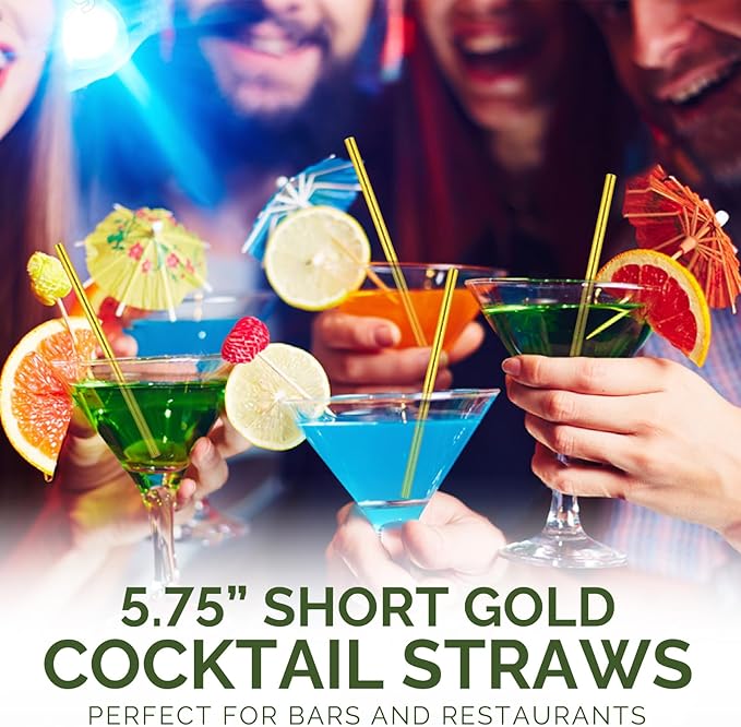 5.75 Inch Disposable Short Gold Paper Straws & Stirrers, Sipping Stir Sticks - Image 5