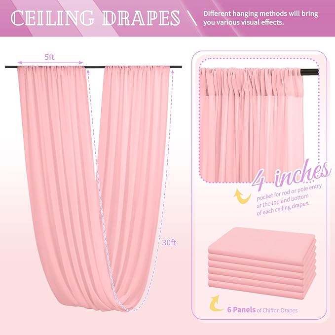 6 Panels Dusty Rose Ceiling Drapes - Image 2