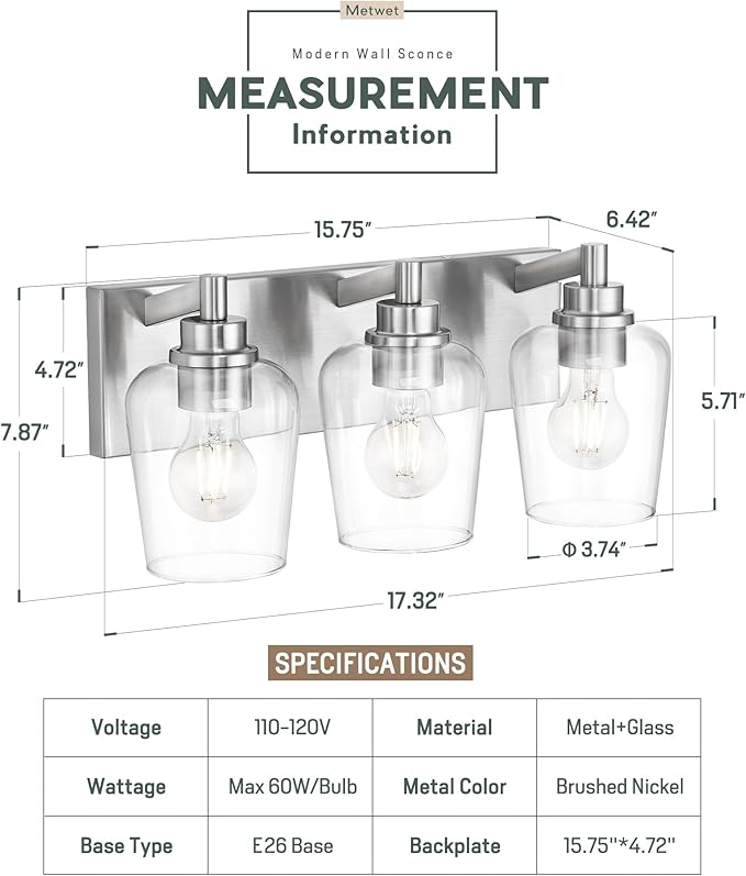 Bathroom Light Fixtures, 3-Light Modern Vanity Light - Image 2