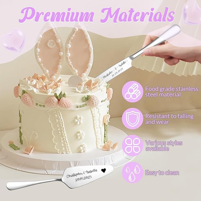Custom Wedding Cake Knife and Server Set, Personalised Cake Serving Kit - Image 5