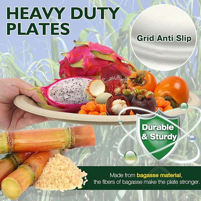 Ginkgo 100 Pack Oval Heavy Duty Paper Plates 12 Inch, Disposable Large Paper - Image 3