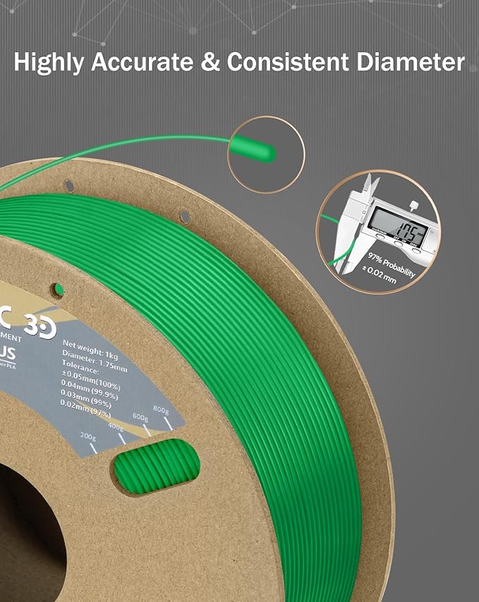 DURAMIC 3D PLA+ Filament 1.75mm 1Kg Green, PLA Plus Filament 1Kg Spool Tougher - Image 3