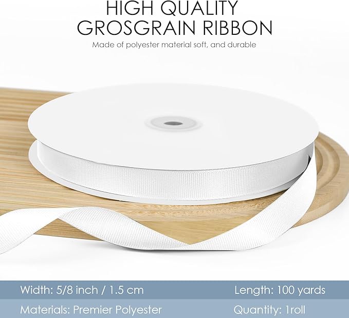 100 Yards 5/8 inch Grosgrain Ribbon, Solid Color Fabric Ribbon Perfect - Image 2