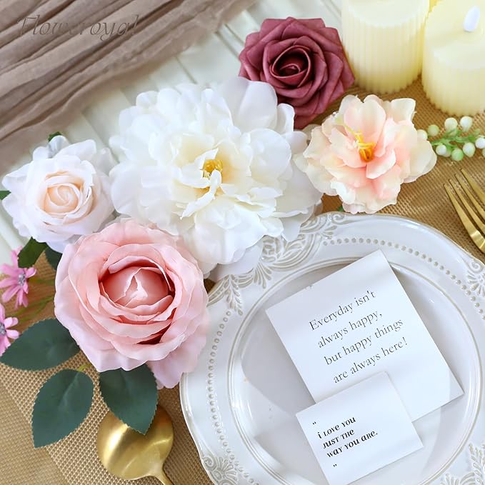 Floweroyal Artificial Flowers Combo Pink Flowers Mix Silk Flowers Dahlia Roses - Image 5