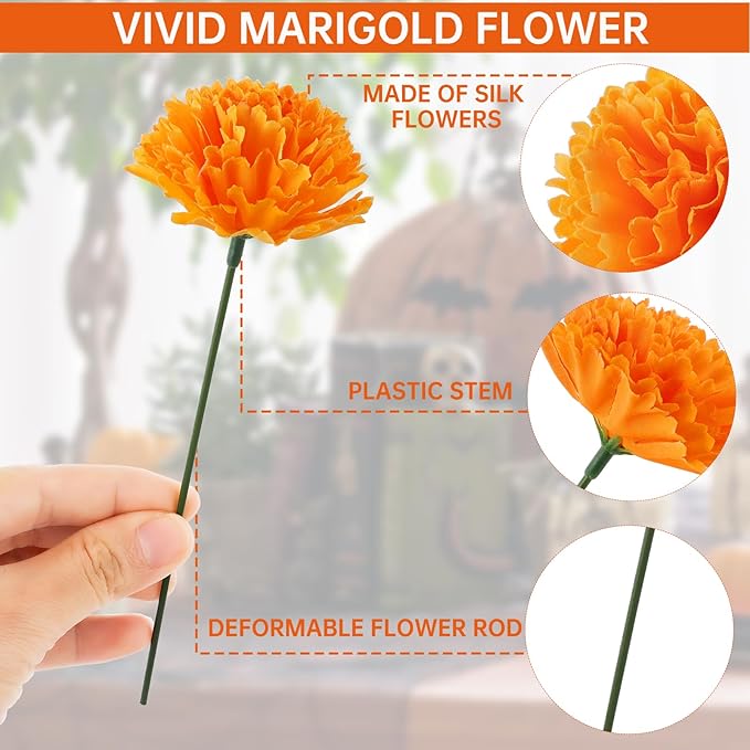 Hananona 100 Pcs Marigold Flower Heads Bulk, Silk Marigold Heads Artificial - Image 3