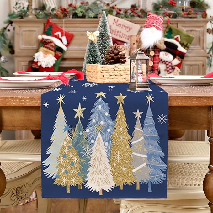 GEEORY Christmas Table Runner 13x90 Inch, Xmas Trees Snowflakes Holiday - Image 7