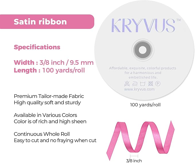 Hot Pink Satin Ribbon 3/8 inch X Continuous 100 Yards, Single Face Polyester - Image 3