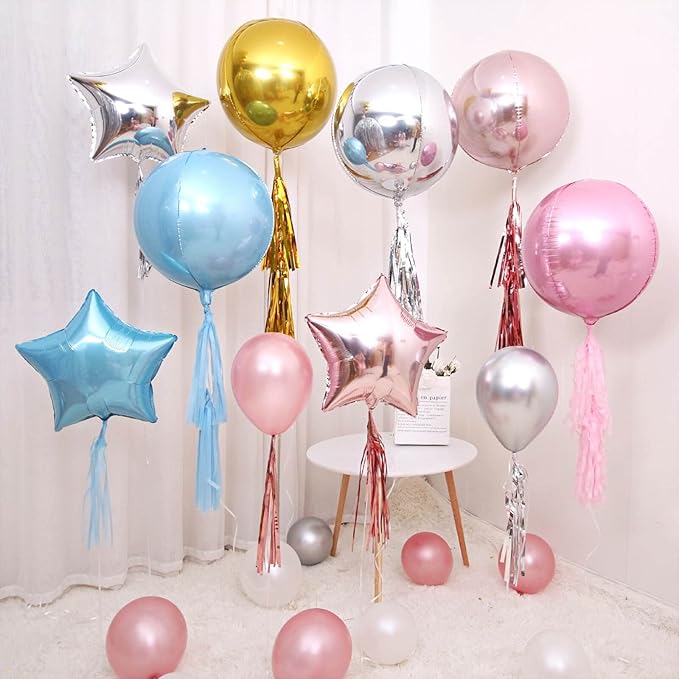 6 Pack Pearl Pink 22 Inch 4D Foil Balloons Big 360 Degree Round Sephere Mylar - Image 5