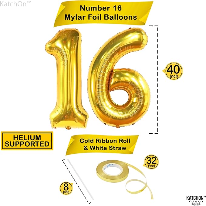 KatchOn, Giant Gold 16 Balloon Numbers - Image 4