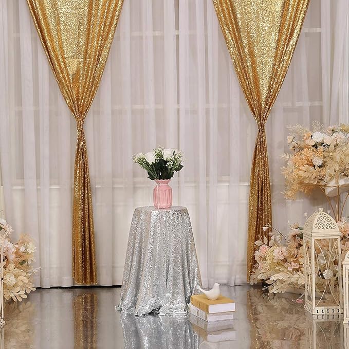 Poise3EHome Gold Sequin Backdrop Curtain, 4 Pieces 3FT x 8FT Sequin Backdrop - Image 5