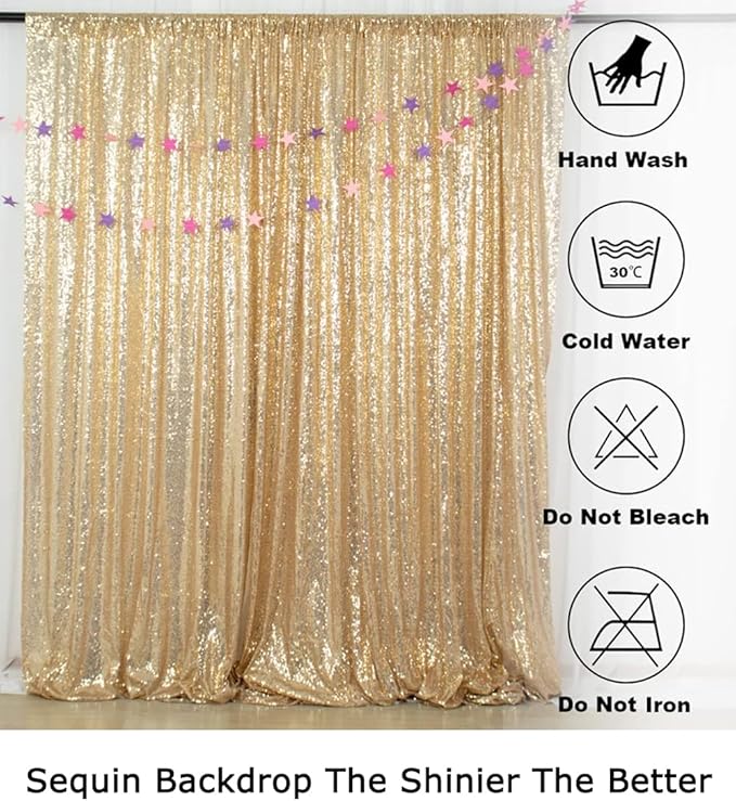 ShiDianYi Sequin Backdrop Curtain 10x10 FT Light Gold Sequin Fabric Backdrop - Image 6