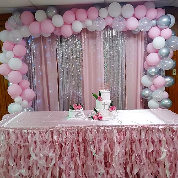 Pink Sequin Curtains 2FTx8FT 4 Panels Pink Sequin Backdrop Curtain - Image 3