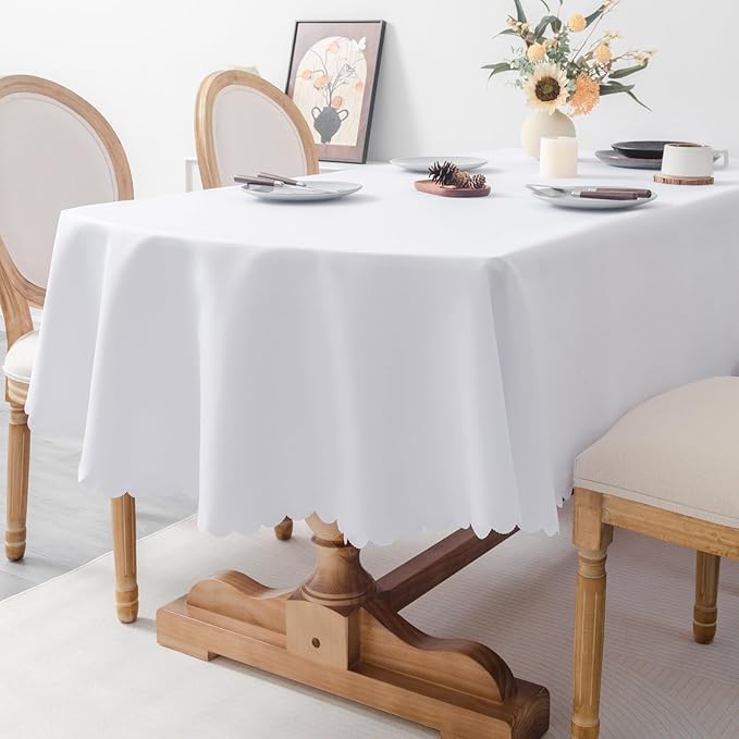 Oval White Tablecloth 60 x 84 Inch Polyester Fabric Washable Table Cloth - Image 2