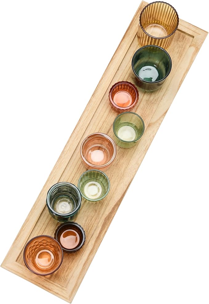 Creative Co-Op Round Glass Votive Holders on Wood Tray - Image 10