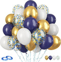 Navy Blue and Gold Balloons, 12 Inch Metallic Gold Blue Confetti Balloons White by FunHot