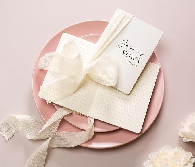 Modern Album Designs Set of Custom Slim White Vow Books w/Ribbon - Image 5