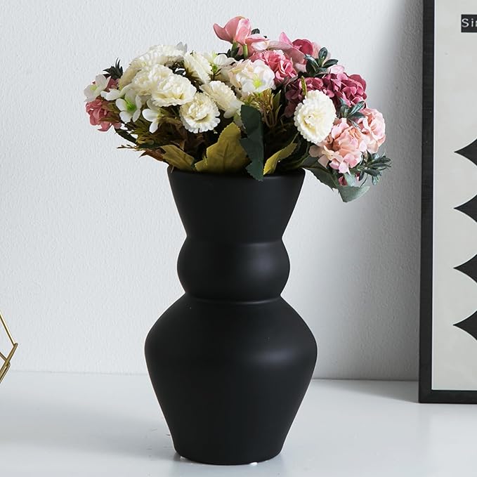Black Ceramic Vase, Modern Matte Pampas Grass Vases, Boho Big Mouth Vase Home - Image 9