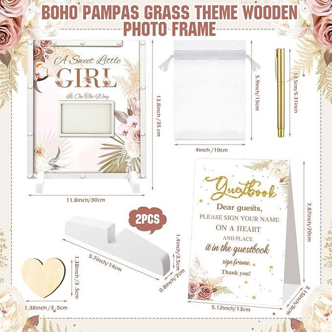 65 Pcs Baby Shower Guest Book Alternatives He or She Gender Reveal Boho Flower - Image 4