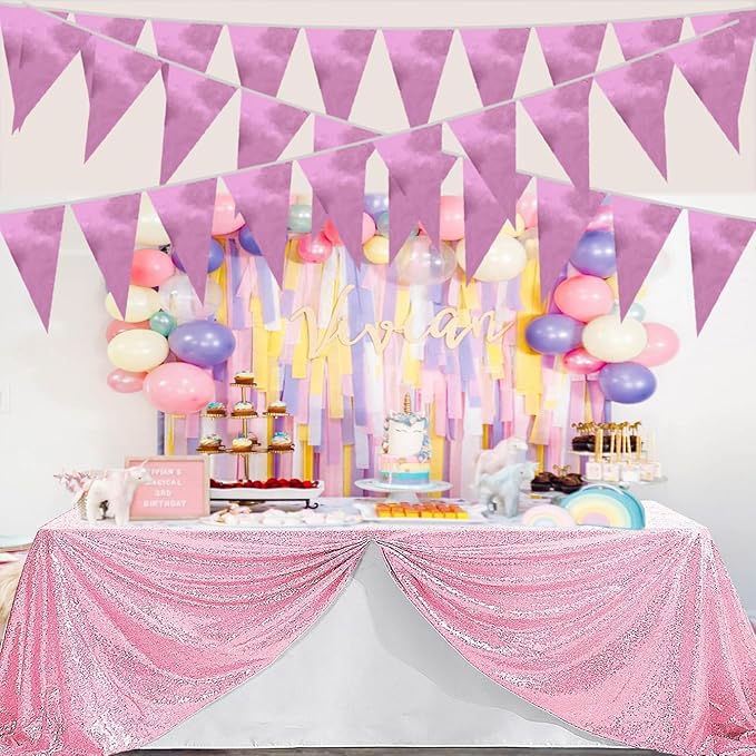20M/65FT Pink Triangle Pennant Banner Flag Metallic Fabric Bunting Garland - Image 5