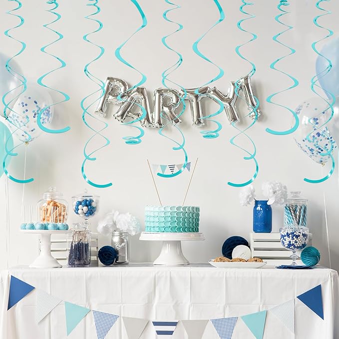 24 PCS Teal Hanging Swirl, Sparkle Ceiling Hanging Decorations, Plastic - Image 4