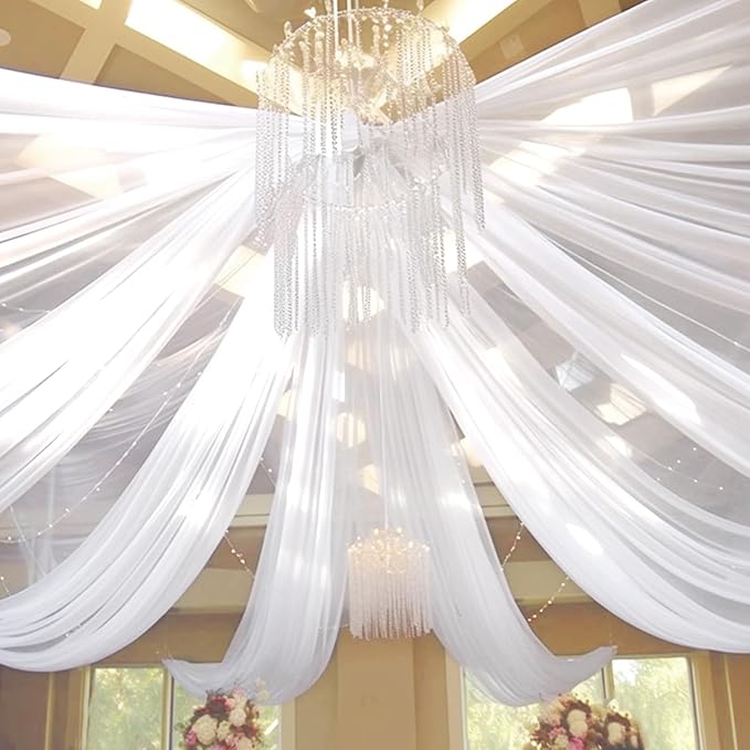6 Panels White Ceiling Drapes 5ftx30ft Sheer Drapery Ceiling Curtains Chiffon by REWOMC