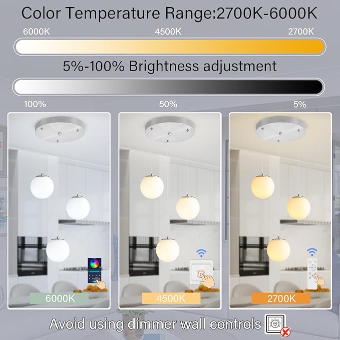 Globe Glass Pendant Light Modern Silver White Globe Glass Chandelier Mid - Image 3